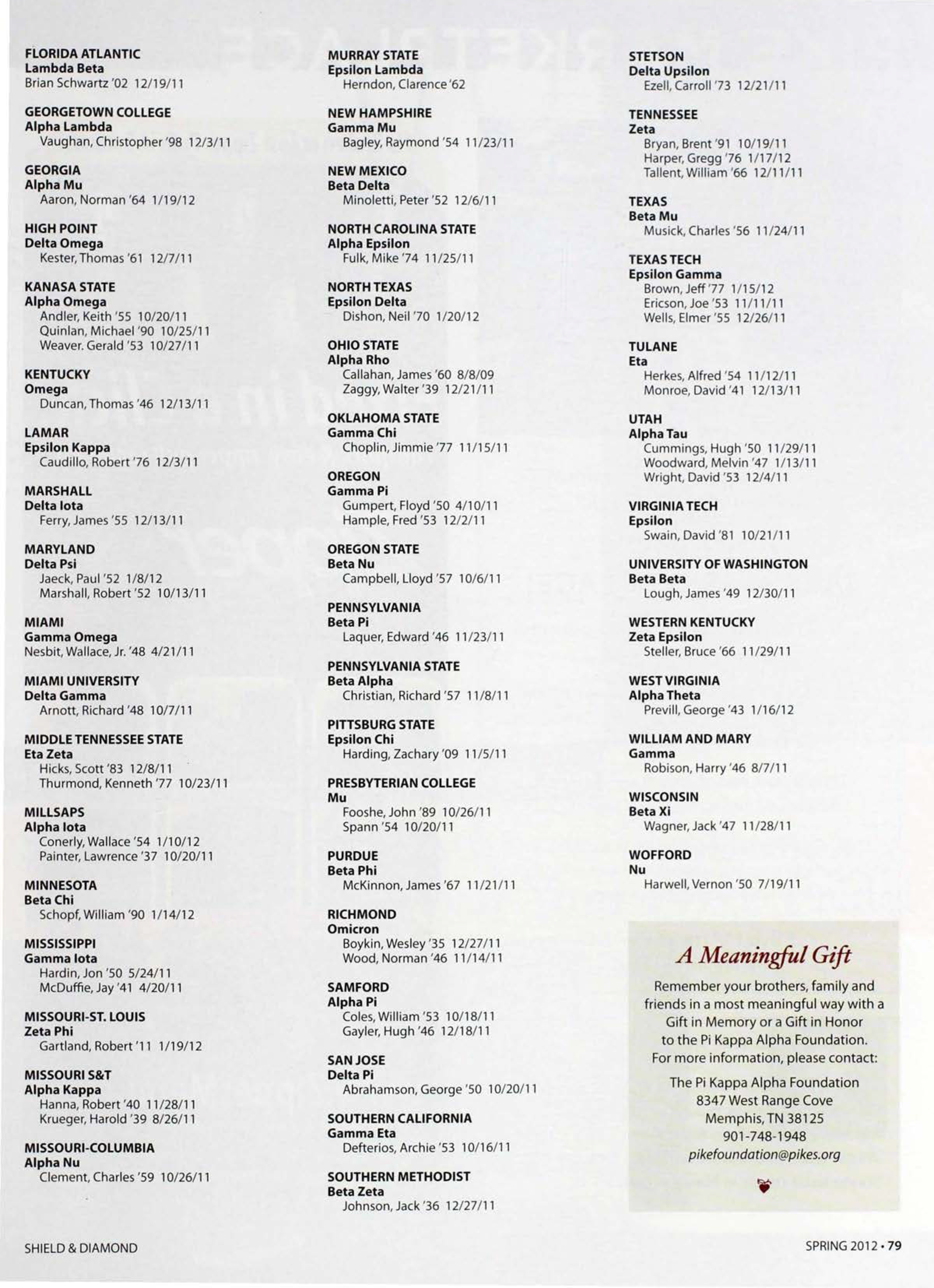 A Meaningful Gift, Spring 2012